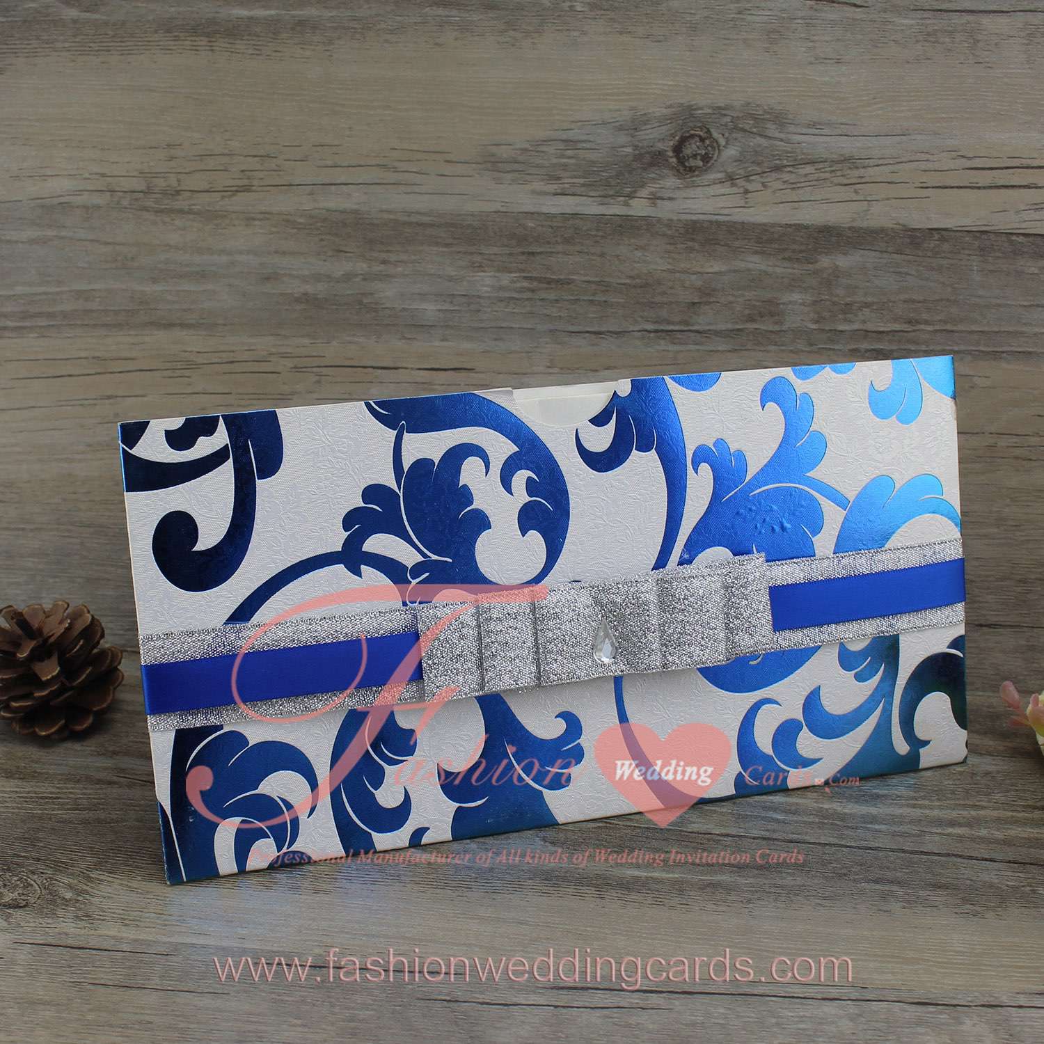 Custom Elegant Navy Blue Wedding Invitations with Ribbon